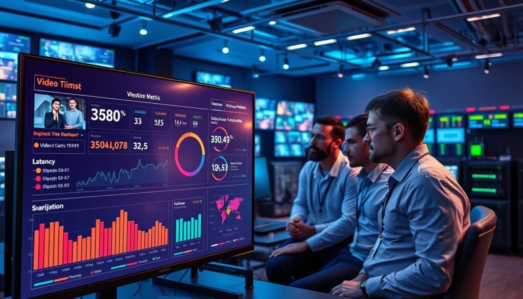 A vibrant, high-resolution image depicting the evaluation of IPTV service quality. The foreground showcases a sleek, modern smart TV displaying a comprehensive dashboard with real-time metrics, including video bitrate, latency, and user engagement. The middle ground features a team of analysts closely examining the data, their expressions conveying a deep understanding of the service's performance. The background is a sophisticated control room, filled with rows of monitors, server racks, and sophisticated monitoring equipment, all bathed in a cool, blue-tinted lighting that creates a sense of technological sophistication. The overall atmosphere is one of professionalism, attention to detail, and a dedication to delivering the best possible IPTV experience. A vibrant, high-resolution image depicting the evaluation of IPTV service quality. The foreground showcases a sleek, modern smart TV displaying a comprehensive dashboard with real-time metrics, including video bitrate, latency, and user engagement. The middle ground features a team of analysts closely examining the data, their expressions conveying a deep understanding of the service's performance. The background is a sophisticated control room, filled with rows of monitors, server racks, and sophisticated monitoring equipment, all bathed in a cool, blue-tinted lighting that creates a sense of technological sophistication. The overall atmosphere is one of professionalism, attention to detail, and a dedication to delivering the best possible IPTV experience.
