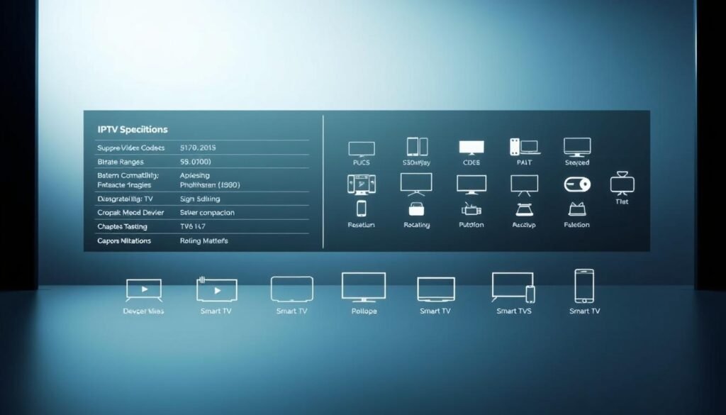 A clean, well-lit technical diagram showcasing the ultrastreampro IPTV provider's specifications. In the foreground, a sleek, high-resolution schematic displaying key details like supported video codecs, bitrate ranges, and device compatibility. In the middle ground, a series of iconographic representations demonstrating the wide array of platforms, from smart TVs to mobile devices, that can seamlessly integrate with the ultrastreampro service. The background features a subtle gradient, creating a sense of depth and professionalism. Soft, directional lighting accentuates the technical elements, conveying a sense of authority and expertise. A clean, well-lit technical diagram showcasing the ultrastreampro IPTV provider's specifications. In the foreground, a sleek, high-resolution schematic displaying key details like supported video codecs, bitrate ranges, and device compatibility. In the middle ground, a series of iconographic representations demonstrating the wide array of platforms, from smart TVs to mobile devices, that can seamlessly integrate with the ultrastreampro service. The background features a subtle gradient, creating a sense of depth and professionalism. Soft, directional lighting accentuates the technical elements, conveying a sense of authority and expertise.