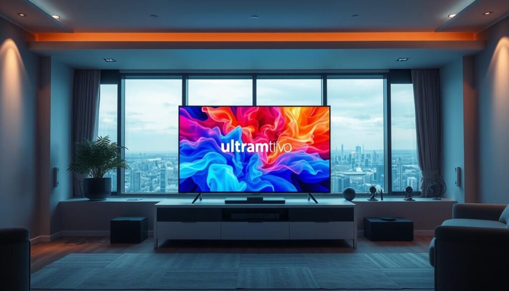 A high-definition IPTV scene with ultrastreampro branding. A large, vivid 4K television display in the foreground, showcasing dynamic, vibrant content. The screen is surrounded by sleek, modern entertainment equipment in a minimalist, well-lit living room setting. Soft, diffused lighting creates a cozy, immersive atmosphere. The room's architecture features clean lines and neutral tones, complementing the premium, high-end aesthetic. In the background, a panoramic window offers a scenic cityscape view, blending the indoor and outdoor environments. The overall composition emphasizes the superior quality and premium experience of ultrastreampro's IPTV service. A high-definition IPTV scene with ultrastreampro branding. A large, vivid 4K television display in the foreground, showcasing dynamic, vibrant content. The screen is surrounded by sleek, modern entertainment equipment in a minimalist, well-lit living room setting. Soft, diffused lighting creates a cozy, immersive atmosphere. The room's architecture features clean lines and neutral tones, complementing the premium, high-end aesthetic. In the background, a panoramic window offers a scenic cityscape view, blending the indoor and outdoor environments. The overall composition emphasizes the superior quality and premium experience of ultrastreampro's IPTV service.