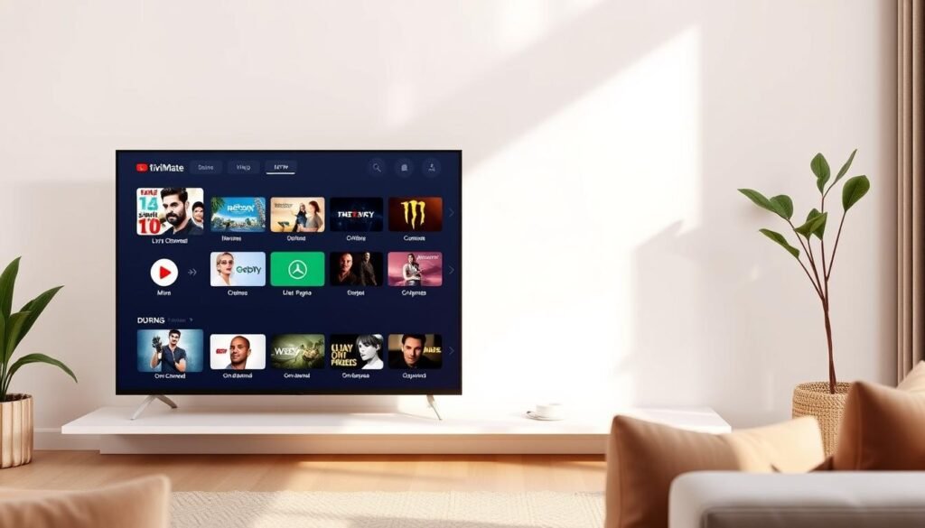 A modern, affordable IPTV service for TiviMate, with a sleek, minimalist interface. The image shows a clean, minimalist dashboard of the UltraStreamPro IPTV platform, displaying a curated selection of live TV channels, on-demand content, and DVR capabilities. The scene is bathed in warm, natural lighting, with a focus on the TiviMate app seamlessly integrated into the service. The overall atmosphere conveys a sense of accessibility, reliability, and value, catering to the needs of budget-conscious IPTV enthusiasts.