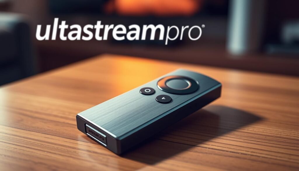 A sleek and modern Amazon Fire TV Stick 4K with a brushed aluminum finish, resting on a minimalist wooden table. The device is bathed in warm, ambient lighting, casting subtle shadows and highlighting its compact, streamlined design. In the background, a blurred ultrastreampro logo subtly hints at the device's media streaming capabilities. The overall scene conveys a sense of high-quality, user-friendly technology that seamlessly integrates into a modern living space. A sleek and modern Amazon Fire TV Stick 4K with a brushed aluminum finish, resting on a minimalist wooden table. The device is bathed in warm, ambient lighting, casting subtle shadows and highlighting its compact, streamlined design. In the background, a blurred ultrastreampro logo subtly hints at the device's media streaming capabilities. The overall scene conveys a sense of high-quality, user-friendly technology that seamlessly integrates into a modern living space.