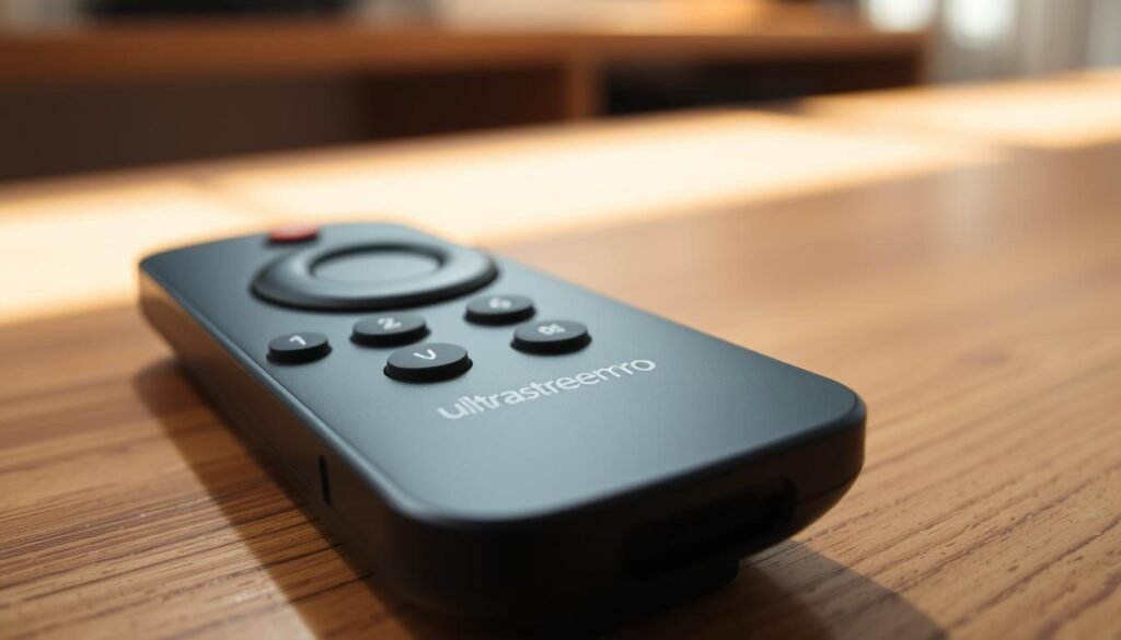 A sleek, black ultrastreampro Firestick remote sits on a clean, well-lit wooden surface. The remote's buttons and grooves are in sharp focus, inviting close inspection. Soft, directional lighting highlights the remote's matte finish, creating subtle shadows that add depth and dimensionality. The background is blurred, keeping the viewer's attention firmly on the remote and its intricate details. The overall mood is one of meticulous care and attention to detail, reflecting the care required for proper Firestick remote maintenance. A sleek, black ultrastreampro Firestick remote sits on a clean, well-lit wooden surface. The remote's buttons and grooves are in sharp focus, inviting close inspection. Soft, directional lighting highlights the remote's matte finish, creating subtle shadows that add depth and dimensionality. The background is blurred, keeping the viewer's attention firmly on the remote and its intricate details. The overall mood is one of meticulous care and attention to detail, reflecting the care required for proper Firestick remote maintenance.