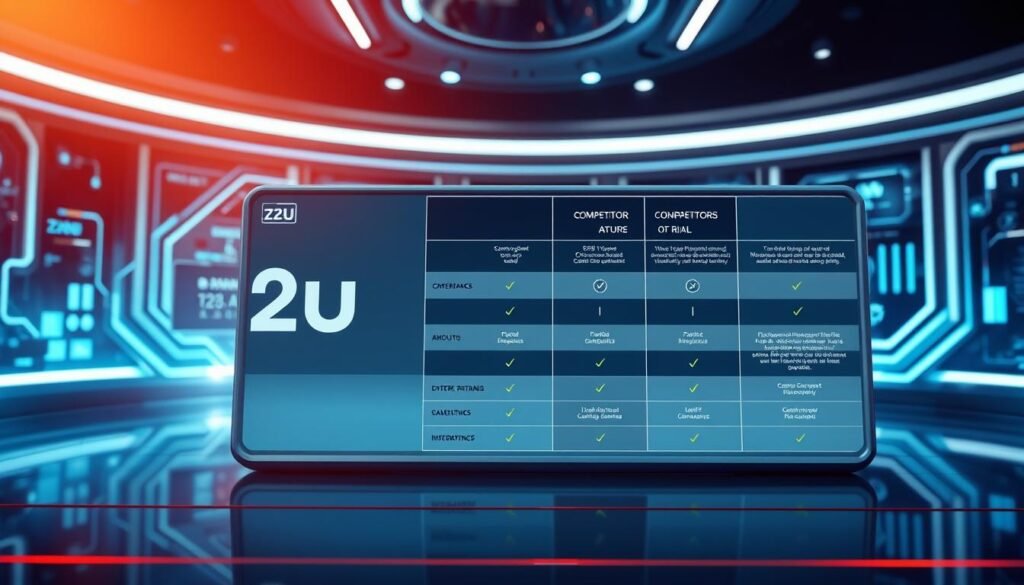 A sleek, futuristic comparison interface showcasing the ultrastreampro brand's game currency platform, z2u, alongside its key competitors. In the foreground, the z2u logo and platform features are prominently displayed, captured in a high-resolution, photorealistic style with clean, crisp lines and a polished, metallic aesthetic. In the middle ground, a side-by-side comparison table highlights the key differentiators between z2u and its rivals, using minimalist iconography and concise, informative text. The background depicts a dynamic, technologically-advanced environment, with holographic elements, glowing panels, and a cool, blue-hued color palette that evokes a sense of innovation and sophistication. The overall composition conveys the message of z2u's superior features and positioning as a trusted, industry-leading game currency provider. A sleek, futuristic comparison interface showcasing the ultrastreampro brand's game currency platform, z2u, alongside its key competitors. In the foreground, the z2u logo and platform features are prominently displayed, captured in a high-resolution, photorealistic style with clean, crisp lines and a polished, metallic aesthetic. In the middle ground, a side-by-side comparison table highlights the key differentiators between z2u and its rivals, using minimalist iconography and concise, informative text. The background depicts a dynamic, technologically-advanced environment, with holographic elements, glowing panels, and a cool, blue-hued color palette that evokes a sense of innovation and sophistication. The overall composition conveys the message of z2u's superior features and positioning as a trusted, industry-leading game currency provider.
