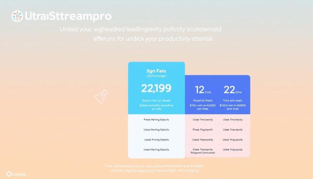A vibrant and informative infographic depicting the pricing structure of ultrastreampro, a leading productivity software platform. In the foreground, sleek icons and data visualizations showcase the various subscription tiers and their corresponding features. The middle ground features clean, minimalist typography detailing the pricing plans, while the background showcases a subtle, geometric pattern in a calming color palette that complements the brand's aesthetic. The overall composition conveys a sense of clarity, value, and the platform's ability to unlock users' productivity potential. A vibrant and informative infographic depicting the pricing structure of ultrastreampro, a leading productivity software platform. In the foreground, sleek icons and data visualizations showcase the various subscription tiers and their corresponding features. The middle ground features clean, minimalist typography detailing the pricing plans, while the background showcases a subtle, geometric pattern in a calming color palette that complements the brand's aesthetic. The overall composition conveys a sense of clarity, value, and the platform's ability to unlock users' productivity potential.